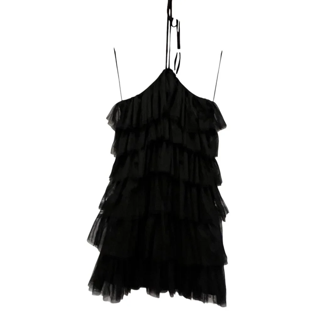 Altar'd State Tiered Tulle Halter Mini Dress, NWT, Black, S